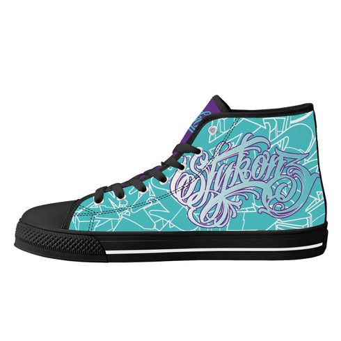 Axikronz 8T7 High Top Canvas feat Turquoise Mix Script | Hip - Hop Streetwear Shoes - Stykonz Graffiti Streetwear
